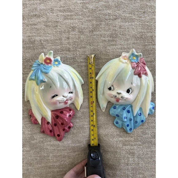 RARE HTF Vintage Lefton Mr. & Mrs. Toodles Maltese Wall Pockets - Picture 8 of 12